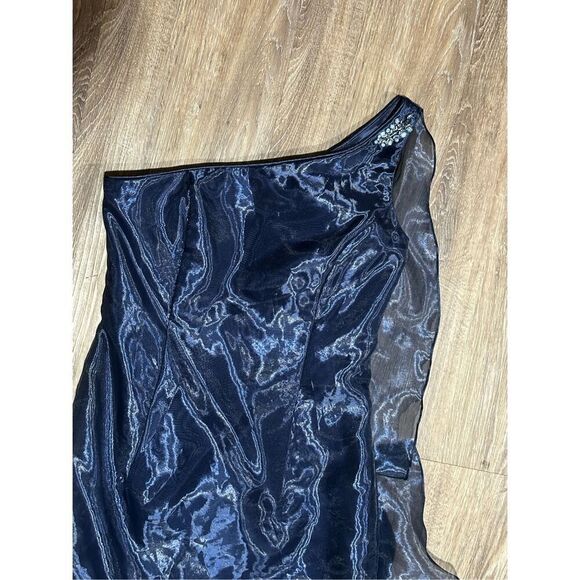Scott McClintock navy evening gown one shoulder organza dress 6 dead stock vinta - Picture 8 of 15